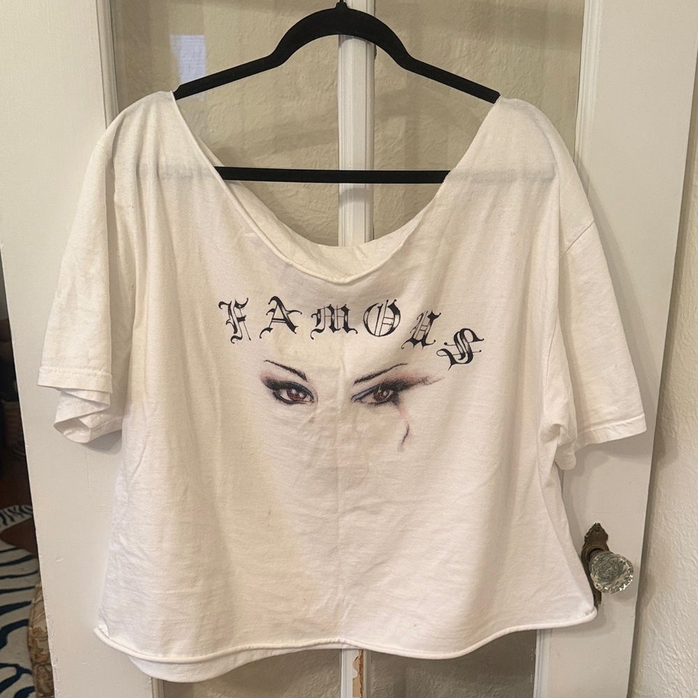 White Graphic Crop Tee with Eye Print